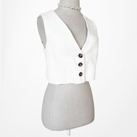 Zara White Button Front Sleeve Cropped Vest Top Size XS - Picture 4 of 6
